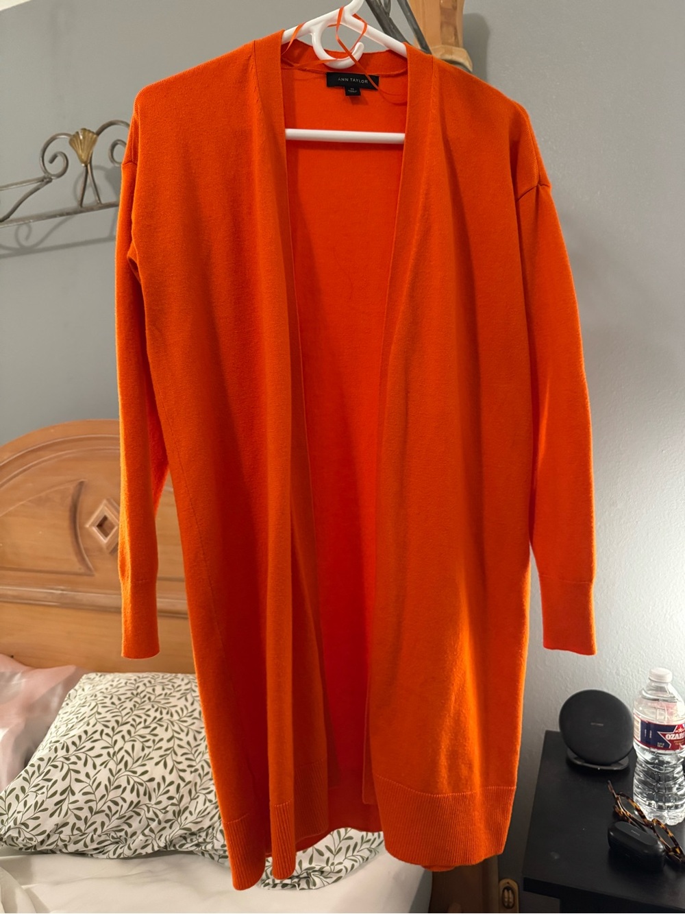 Ann Taylor Long Orange Open Front Cardigan XS